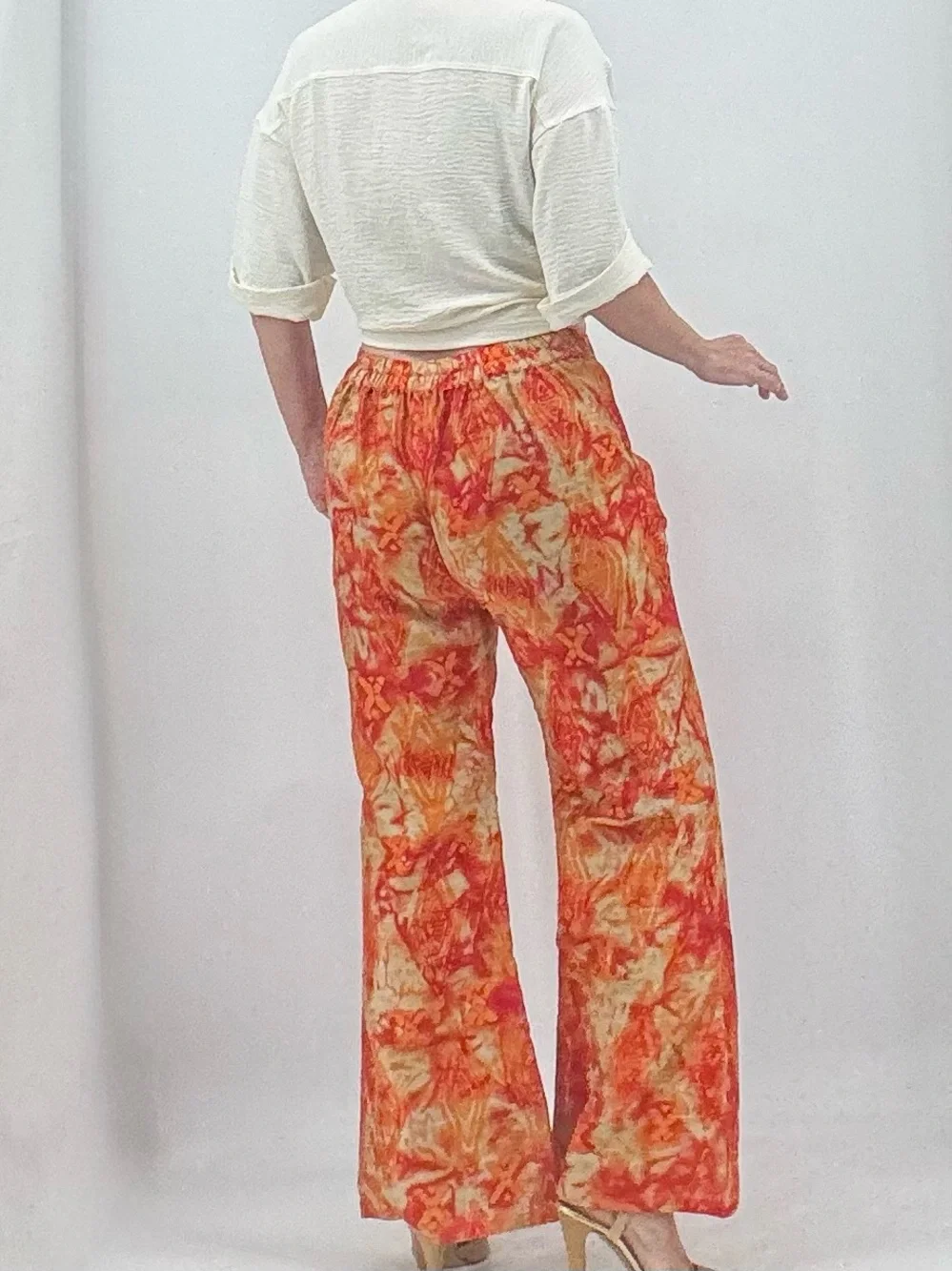 Vintage 70s Abstract Print Disco Groovy Boho High Rise Wide Leg Flare Pants - Picture 8 of 16